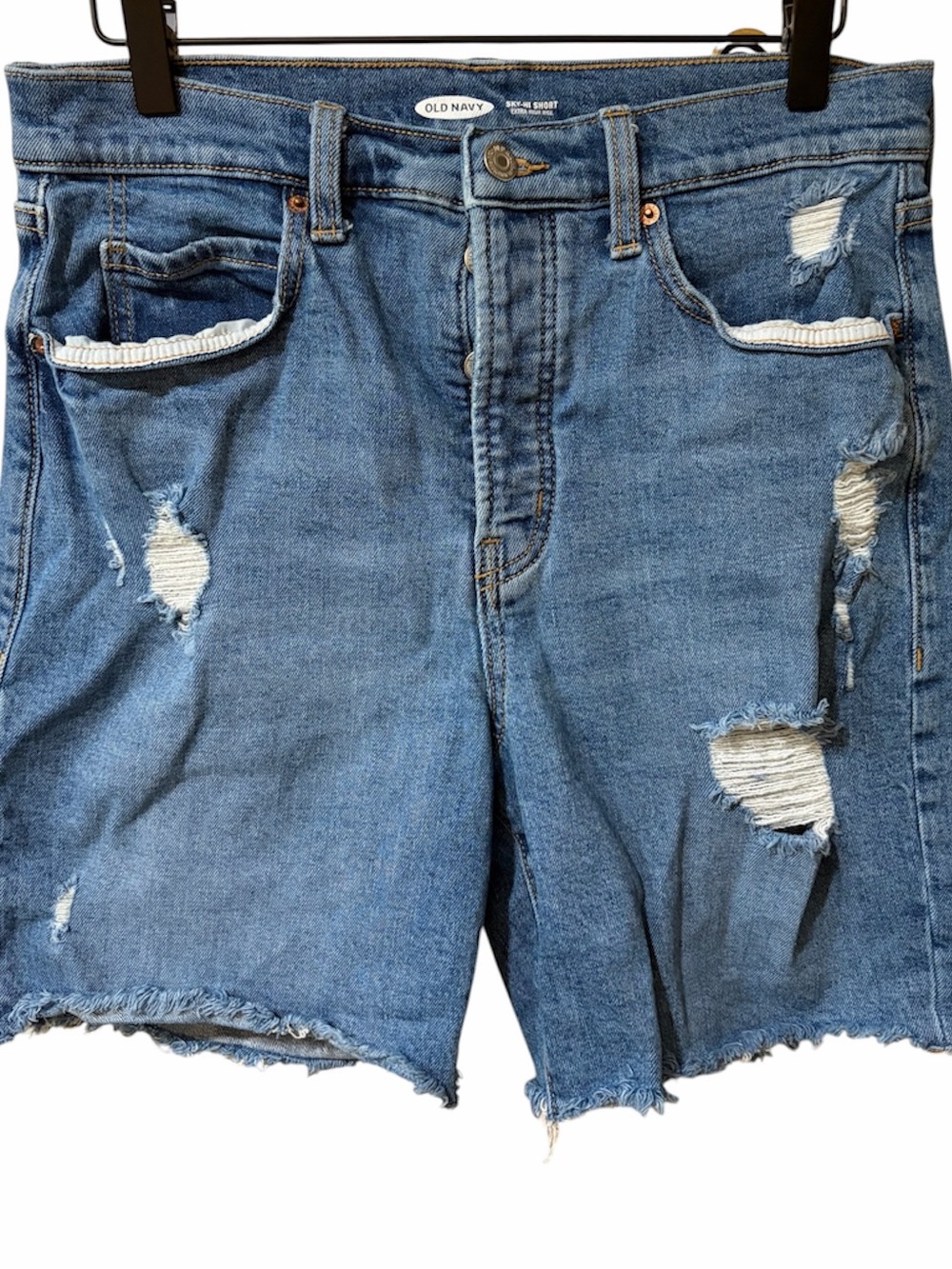 Old Navy Light Blue Distressed High-Rise Jean Shorts - Picture 1 of 3